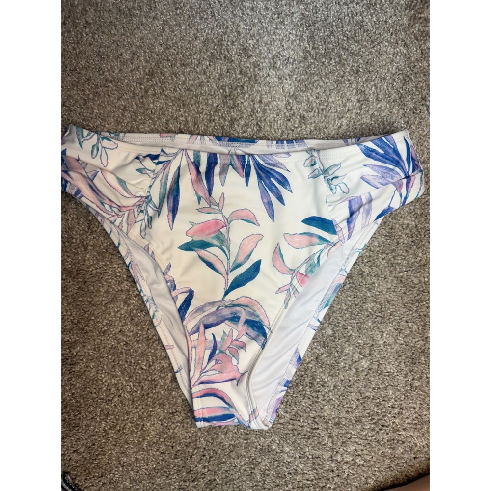 Cupshe Womens Tropical Leaf Print High Waisted‎ Bikini Bottoms Blue Pink Size M